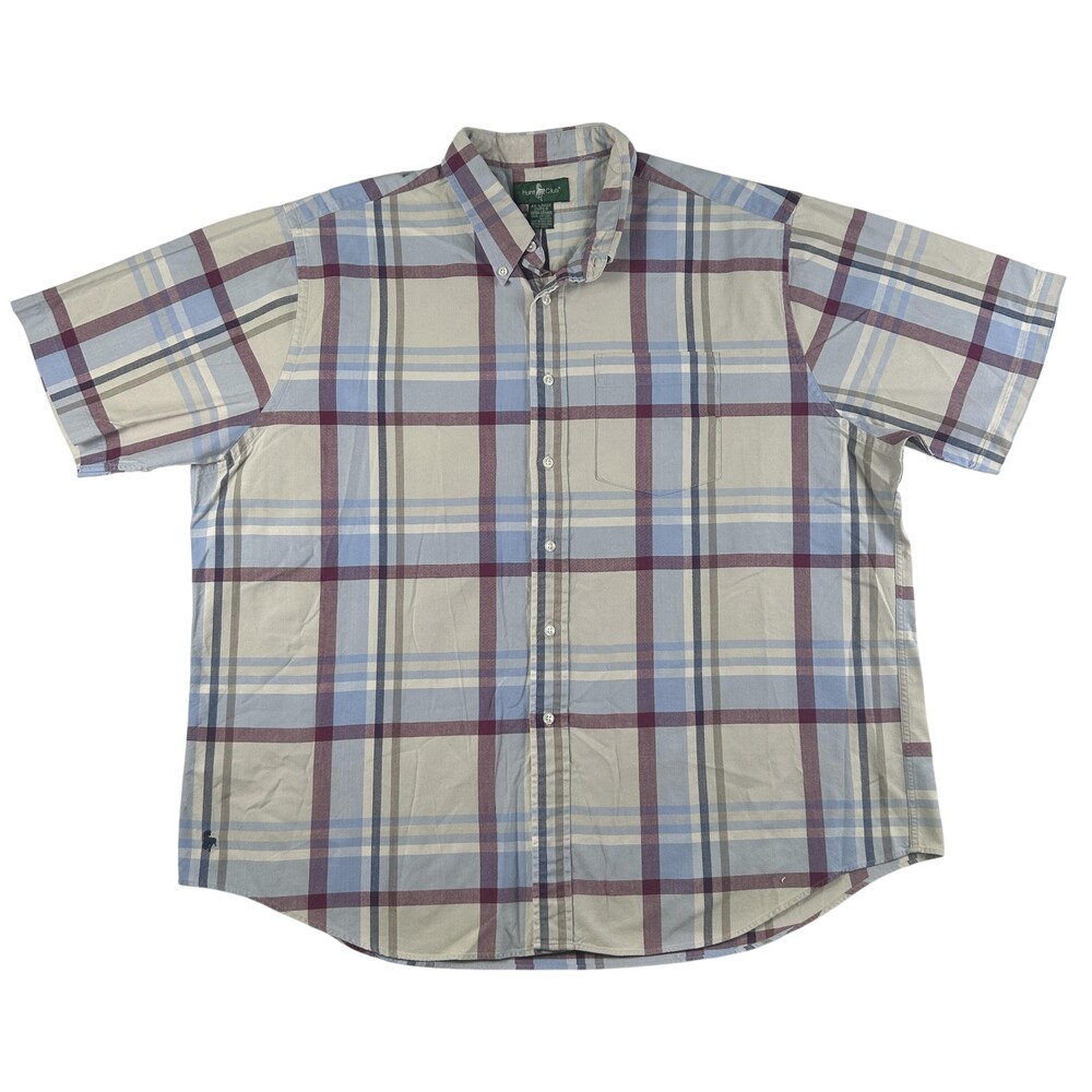Vintage Hunt Club Shirt Mens 2XL Super Plaid Short Sleeve Button Up Hong Kong